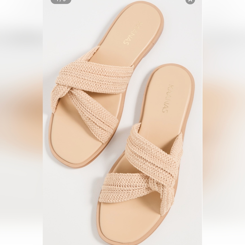Kaanas Beige Braided Slide Sandals